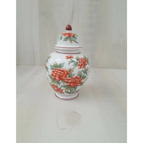 Vintage ANDREA BY SADEK Japan #5524 Peonies 6" Ceramic Ginger Jar Vase - Picture 1 of 5